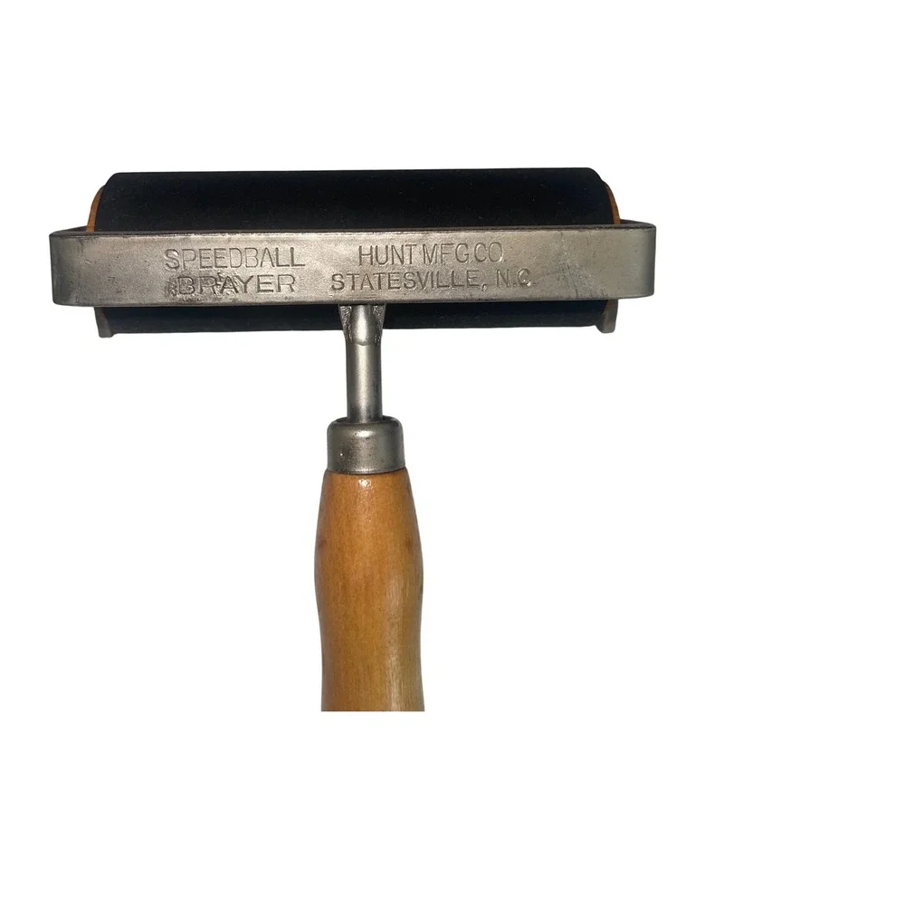Vintage Speedball Brayer No 51 4in‎ Printmaking Roller Wood Handle USA Tool